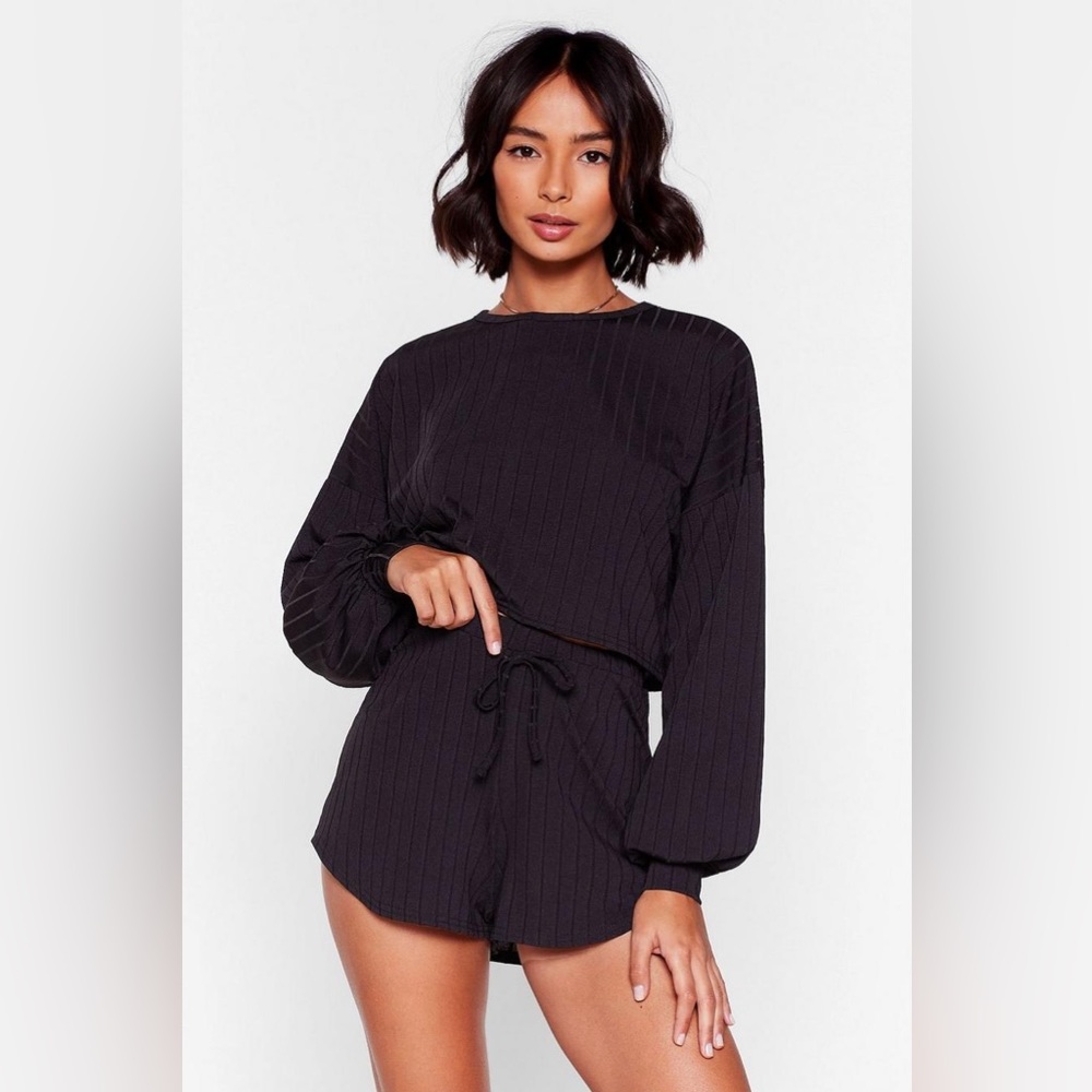 Nasty gal whatever rib takes Recycled Ribbed Shorts Lounge Set - Size 6